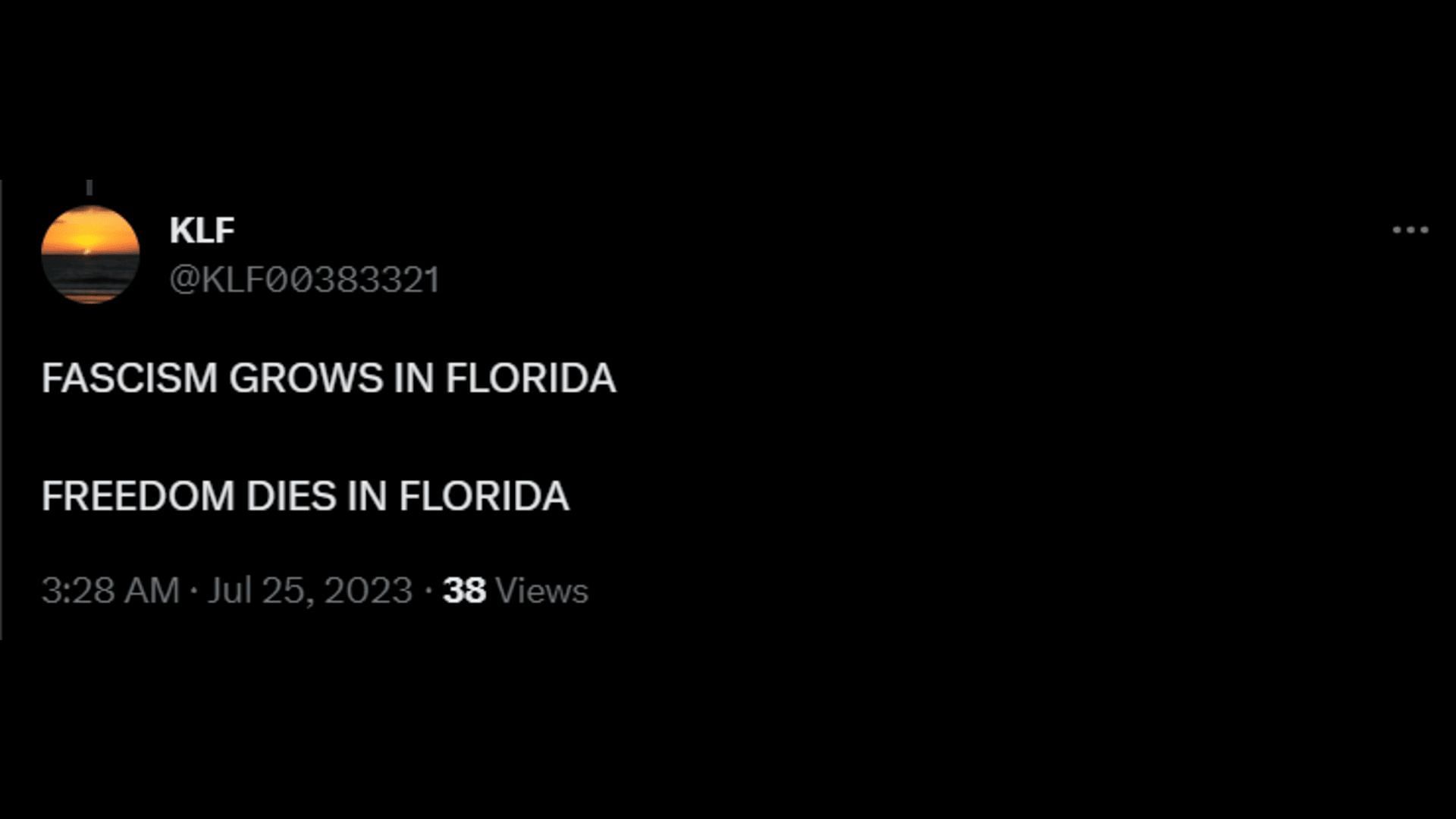 In reference to Florida&#039;s new curriculum, a netizen comments. (Image via Twitter/KLF)