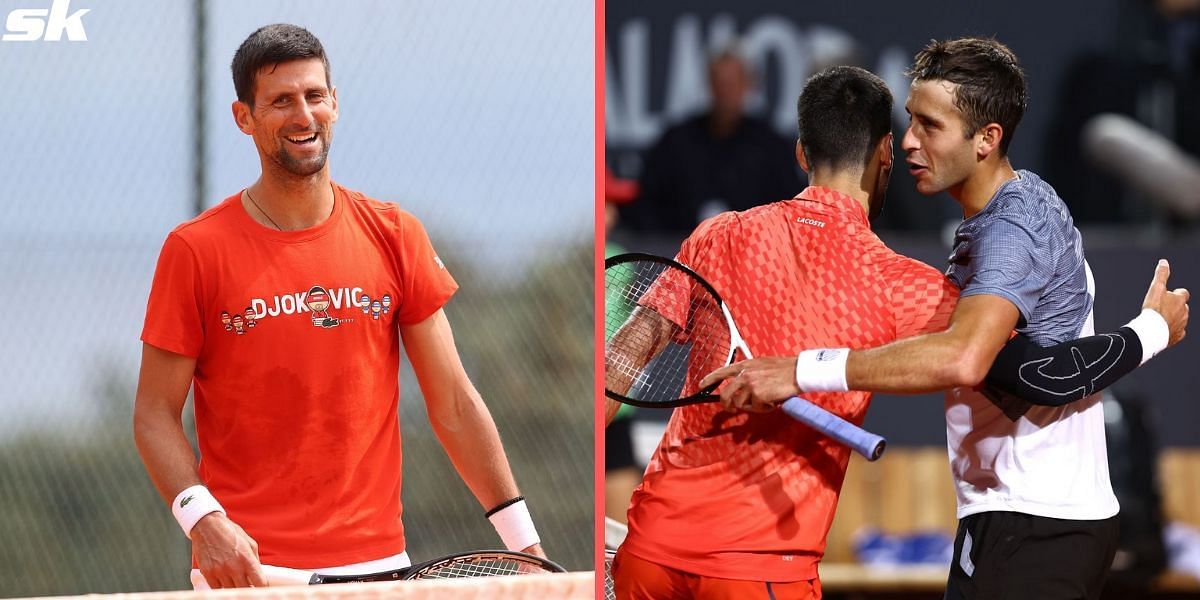 Novak Djokovic (L), pictured with Tomas Martin Etcheverry (R)