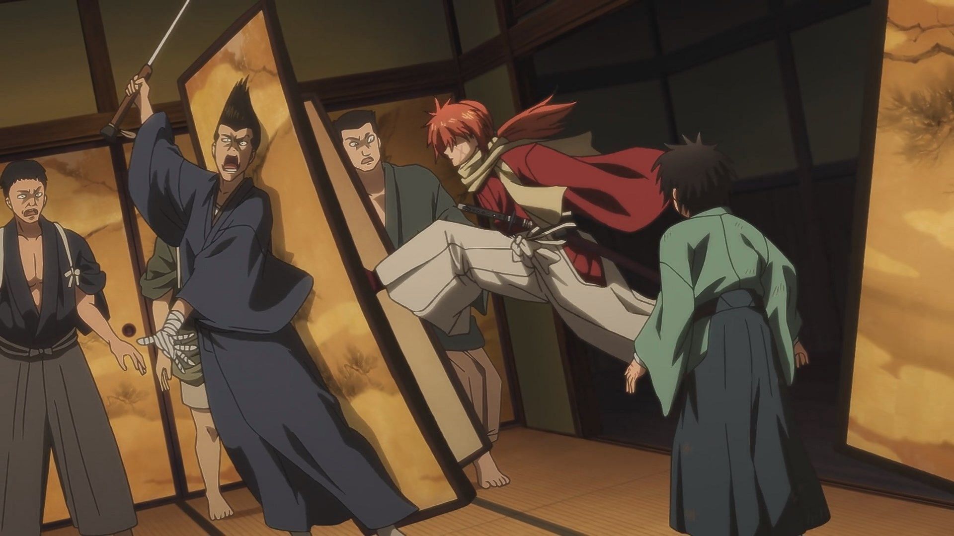 Kenshin saving Yahiko from the Yakuza (Image via Liden Films)