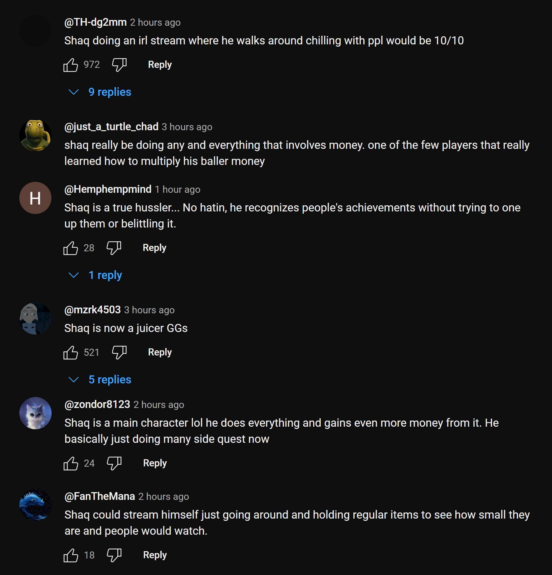 Fans in the YouTube comments section discussing Shaquille O'Neal's take (Image via xQc Clips/YouTube)