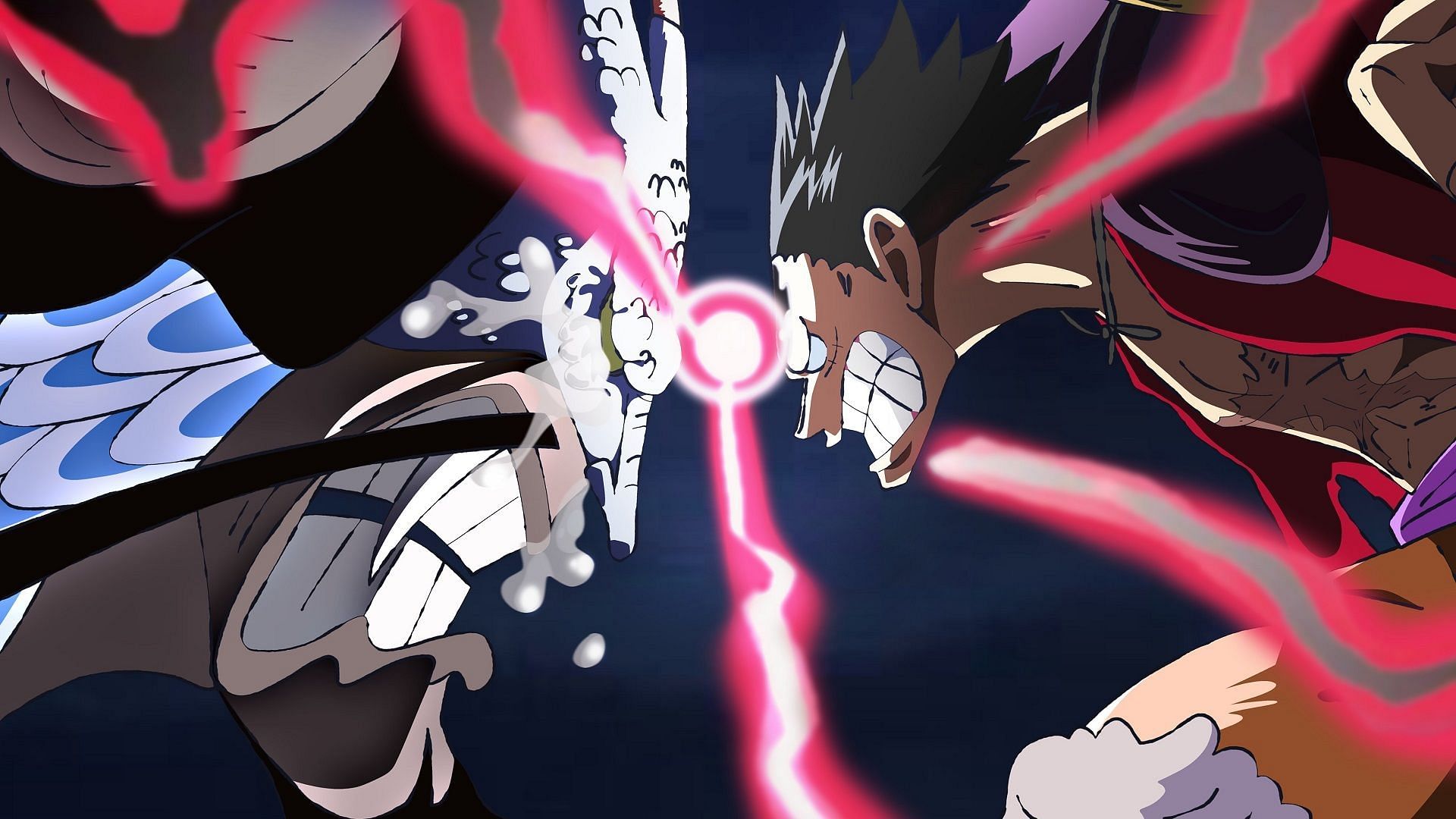 Luffy and Kaido clashing with Advanced Conqueror&#039;s Haki (Image via Toei Animation, One Piece)