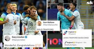 "Gold Trafford", "Absolutely unreal" - Twitter explodes as James Trafford makes double save from last-minute penalty to help England win U-21 Euro