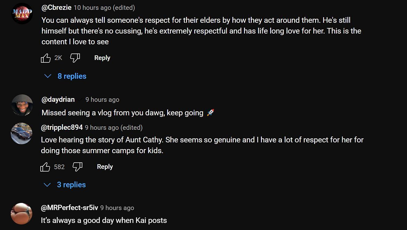 Fans give their wholesome reactions to the latest vlog (Image via Kai Cenat/YouTube)
