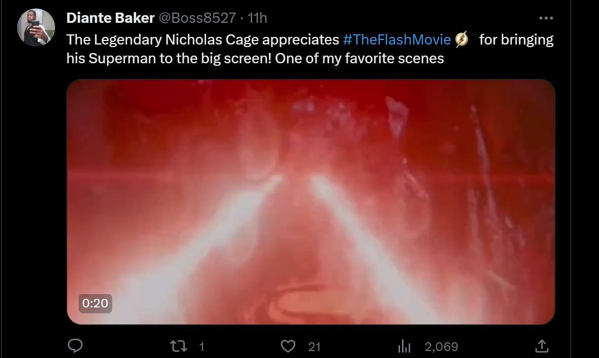 A tweet reply to DF&#039;s post about Cage&#039;s Superman (Image via Twitter)