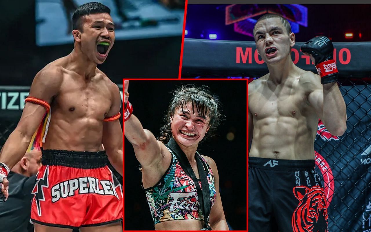 Superlek Kiatmoo9 (L) / Stamp Fairtex (C) / Tagir Khalilov (R) -- Photo by ONE Championship