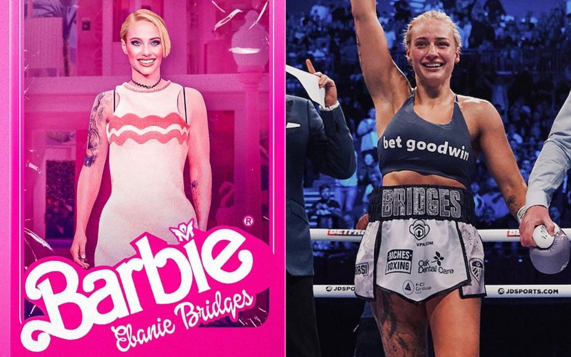 Blonde Bomber Barbie (left) Ebanie Bridges (right) [Image courtesy @ebanie_bridges on Instagram]
