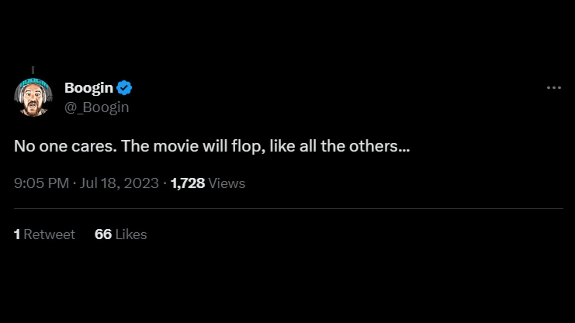An internet user warns that the film will be a flop. (Image via Twitter/Boogin)