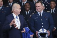 President Biden Presents The Commander-In-Chief's Trophy To The Air Force Falcons Football Team