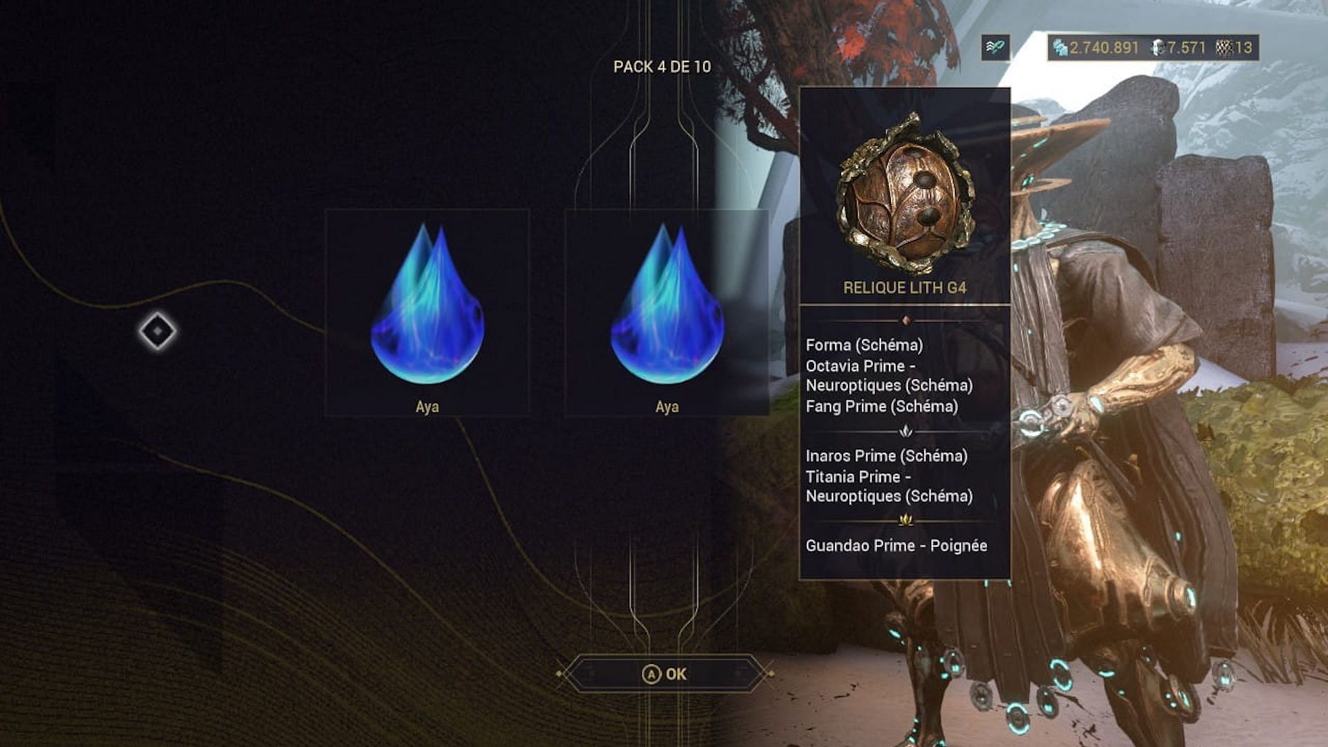Aya yield from Relic Pack in Warframe (Image via Digital Extremes)
