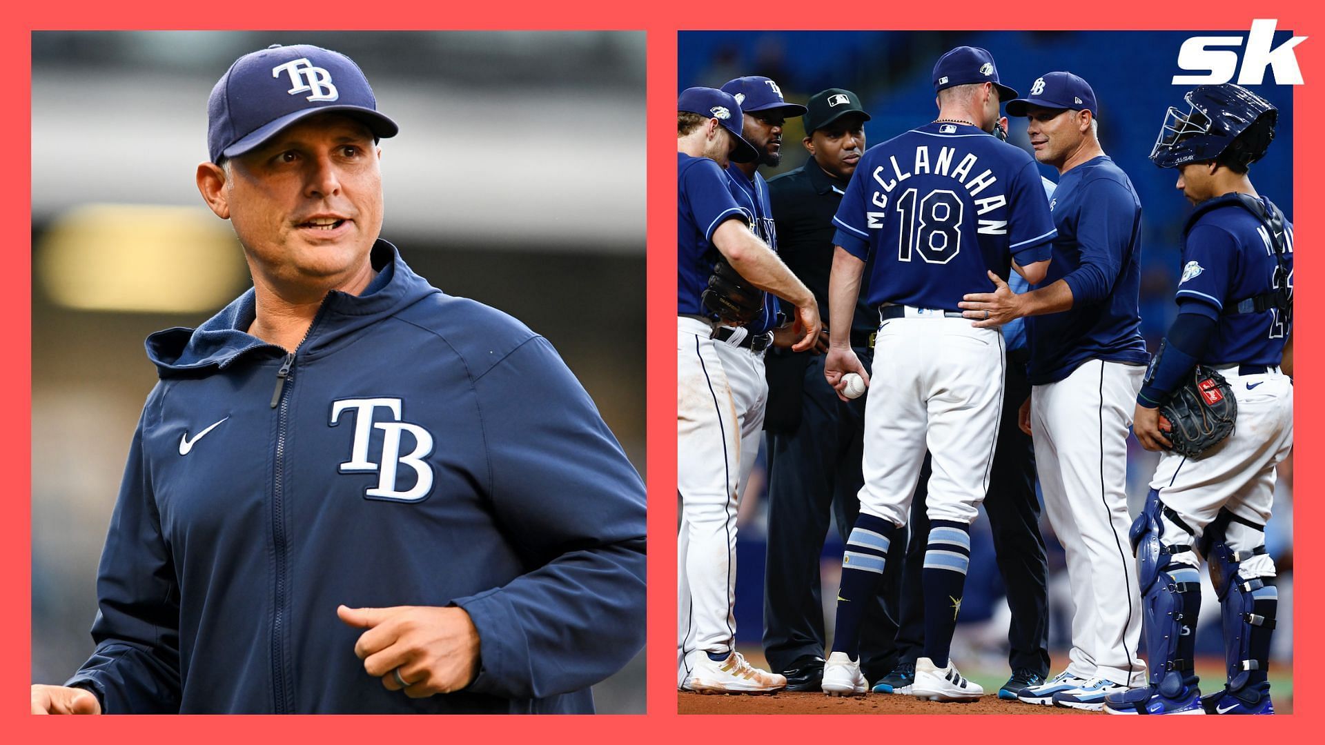 Kevin Cash alongside Tampa Bay Rays players