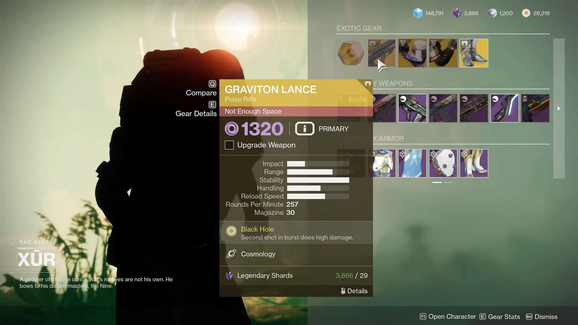 Xur selling Graviton Lance (Image via Destiny 2)