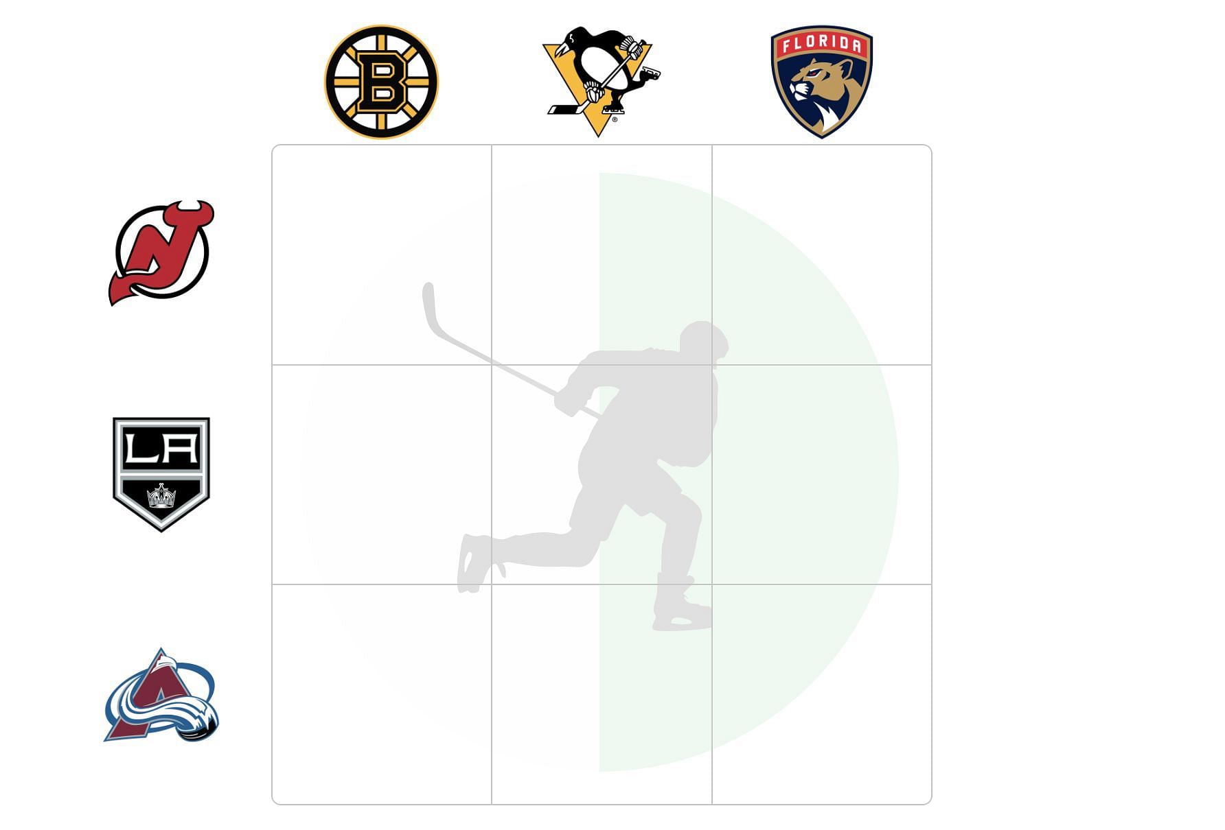 Which participant has performed for the Boston Bruins and Colorado Avalanche? NHL Crossover Grid solutions for July 18