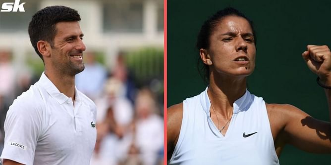 Novak Djokovic congratulates Natalija Stevanovic on her maiden entry to the 3R of Wimbledon
