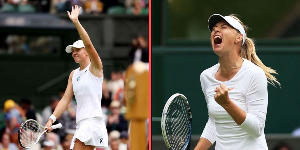 Iga Swiatek (left) is through to the third round at Wimbledon with a dominant win.