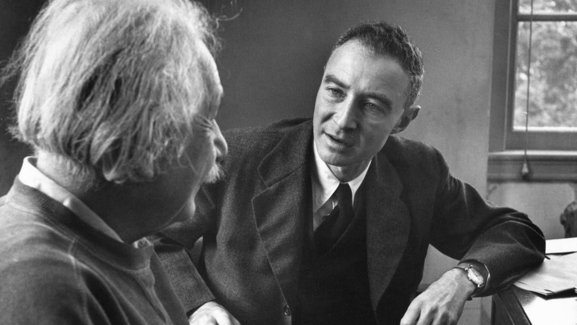 J. Robert Oppenheimer and Albert Einstein (Via Getty Images)