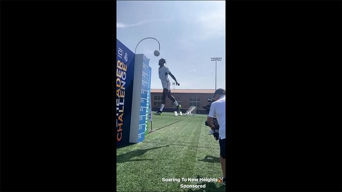 Watch: Jonathan Kuminga shows off insane vertical, soars 10 feet for "Header Challenge"