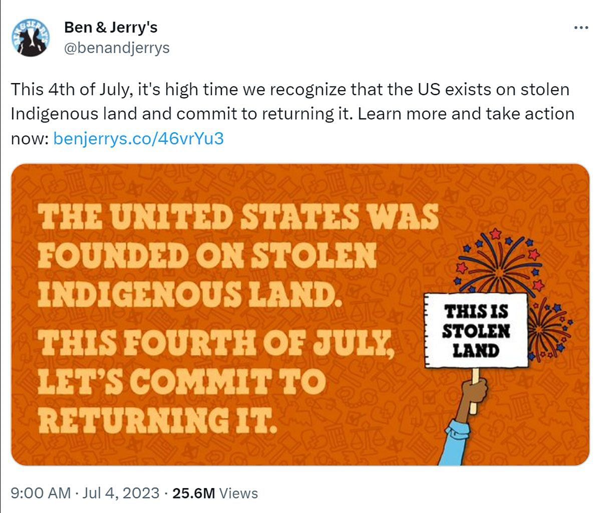 Tweet that caused the controversy (image via Twitter/@benandjerrys)