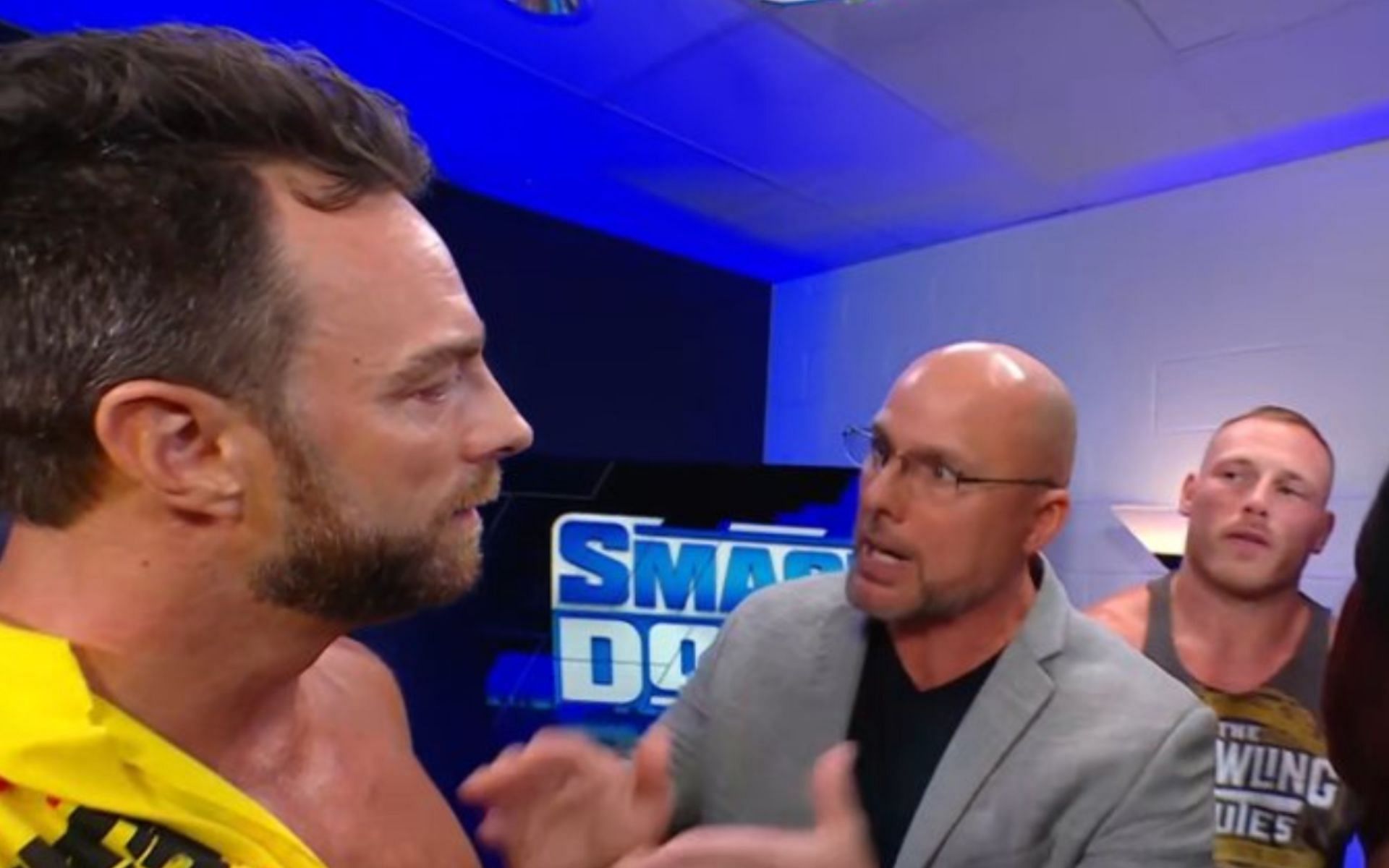 Adam Pearce informing LA Knight about the SummerSlam Battle Royal