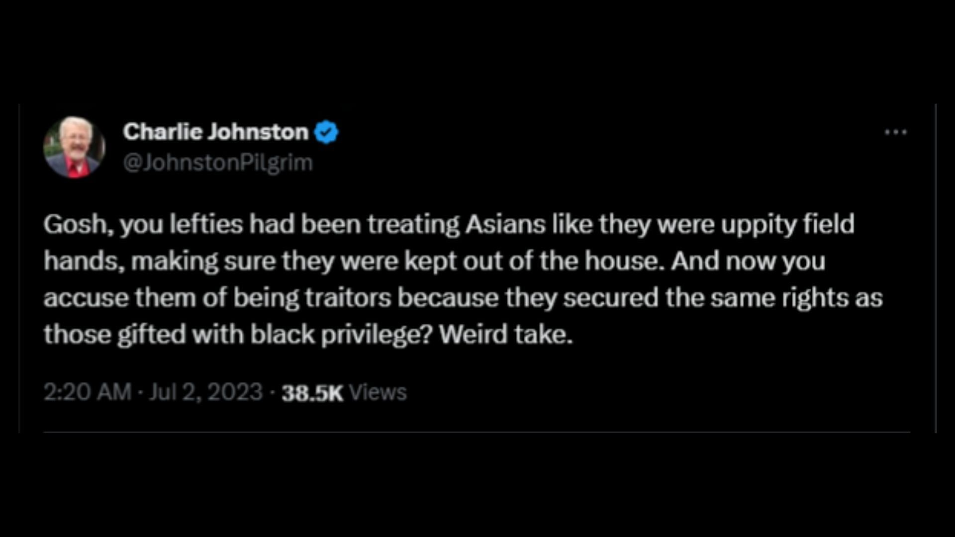 Screenshot of a Twitter user remarking on Hill&#039;s remarks on Asian Americans. (Photo via @jemelehill/Twitter)