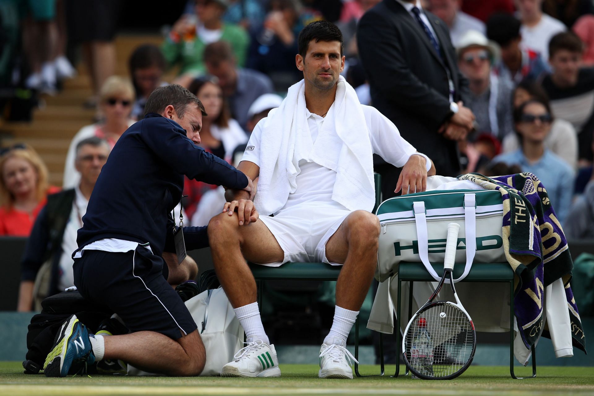 Novak Djokovic receives medical care: Wimbledon 2017