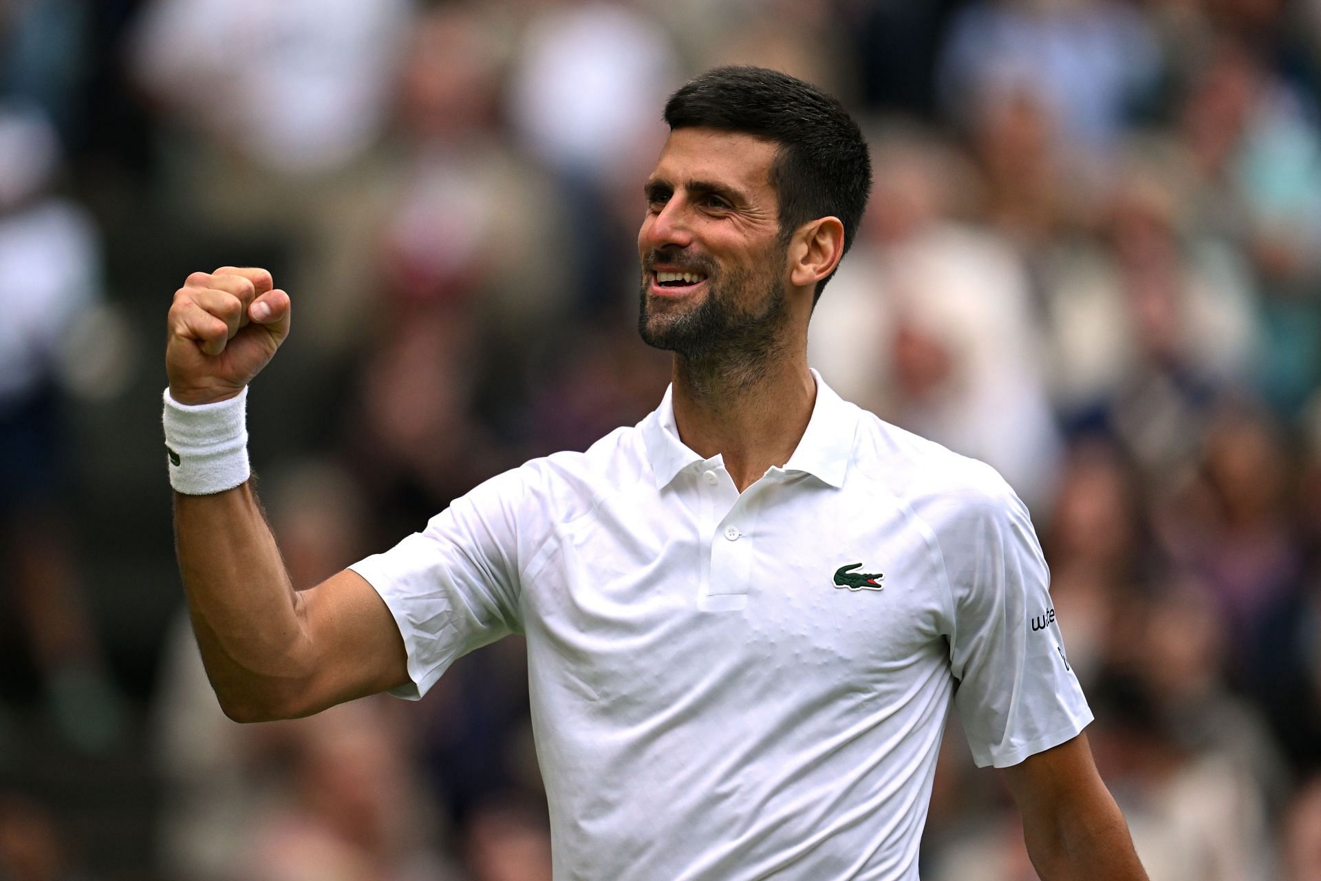 Novak Djokovic celebrates victory against Andrey Rublev