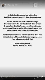 Brenda Patea's Instagram story on Wednesday