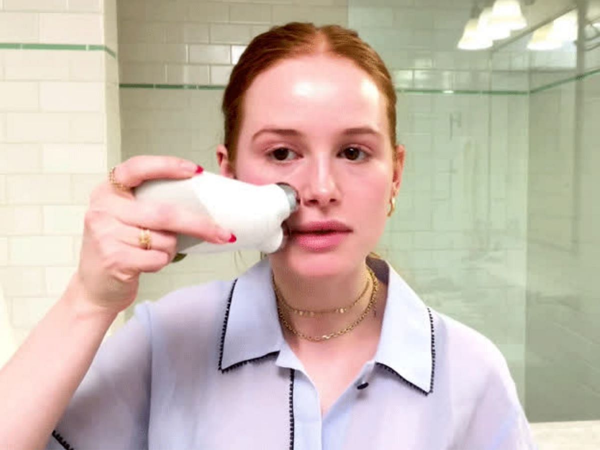 Riverdale Star, Madelaine Petsch uses the NuFace face-lifting tool (Image via Vogue)