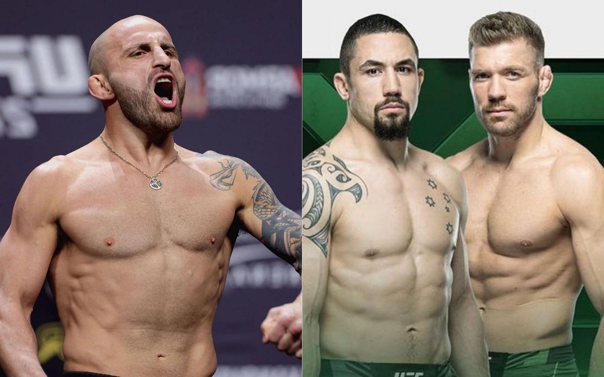 Alexander Volkanovski (left) and  Robert Whittaker vs. Dricus du Plessis (right) [Image credits: @robertwhittakermma on Instagram]