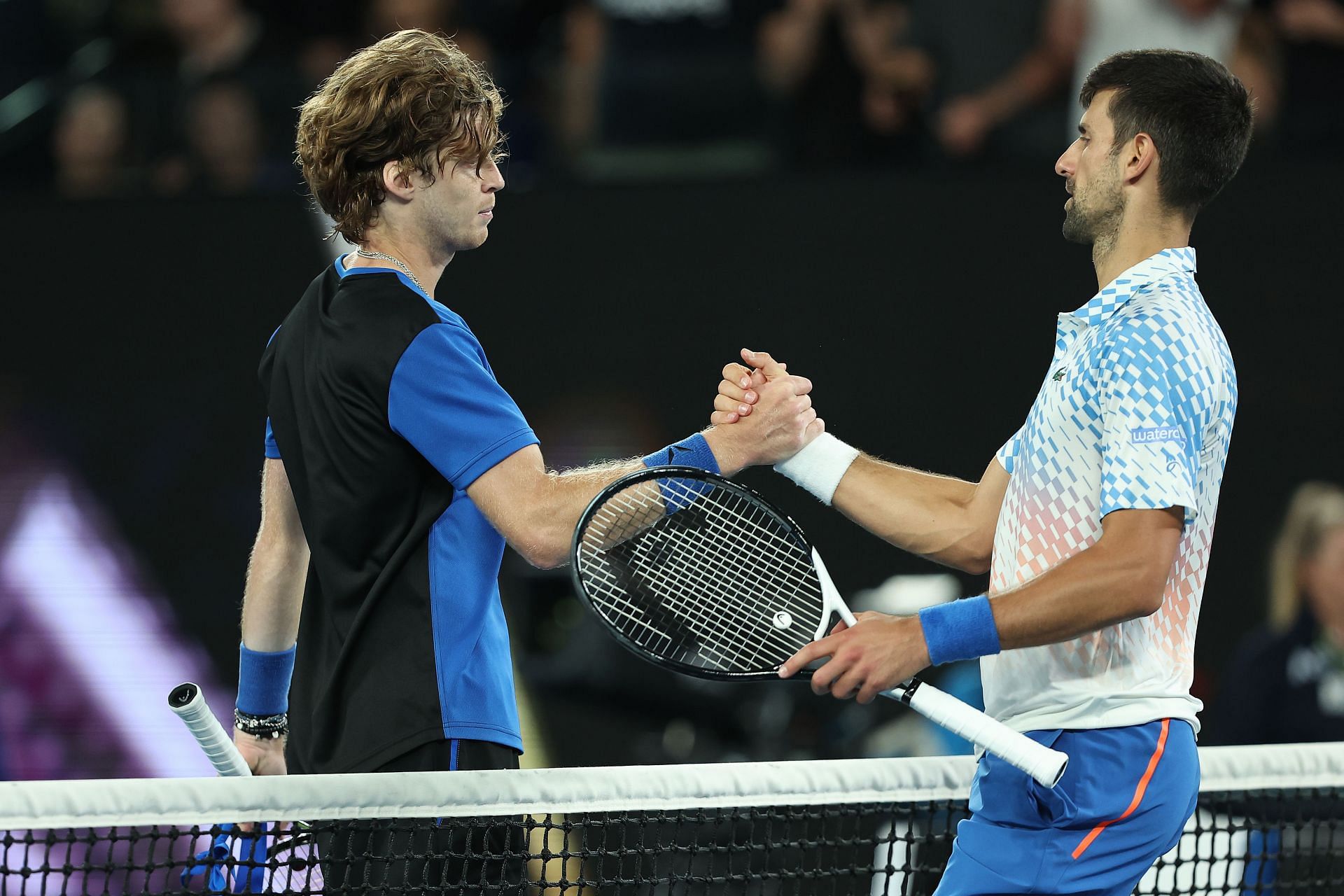 Andrey Rublen and Novak Djokovic at the 2023 Australian Open
