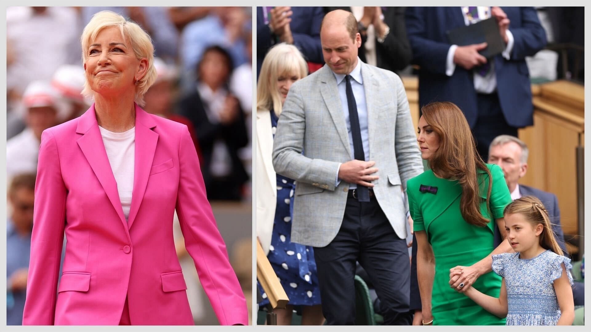 Chris Evert (L) and Prince William of Wales, Princess Catherine of Wales and Princess Charlotte of Wales (R)