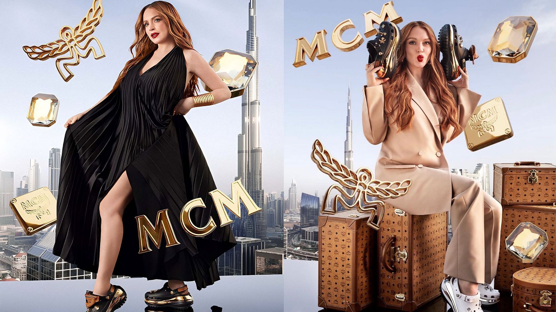 Lindsay Lohan Sparkles in MCM x CROCS Mega Crush Clog Campaign