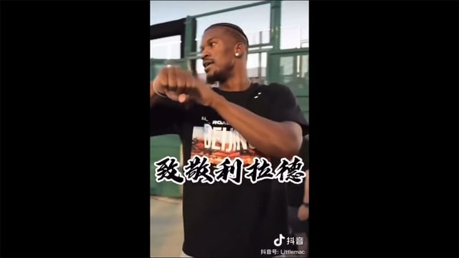 Watch- Jimmy Butler sends a fan spinning and trolls him with Damian Lillard’s iconic celebration