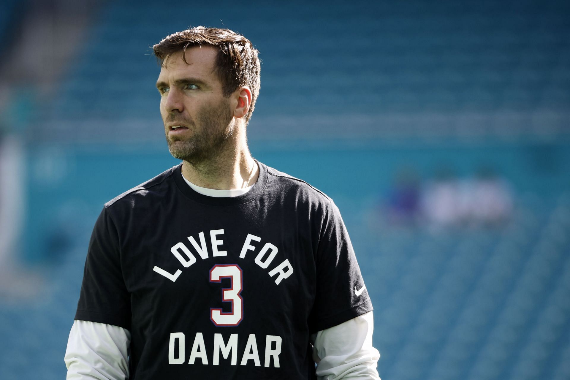 Quarterback Joe Flacco, #19 of the New York Jets, warms up before their game against the Miami Dolphins at Hard Rock Stadium on January 08, 2023, in Miami Gardens, Florida.