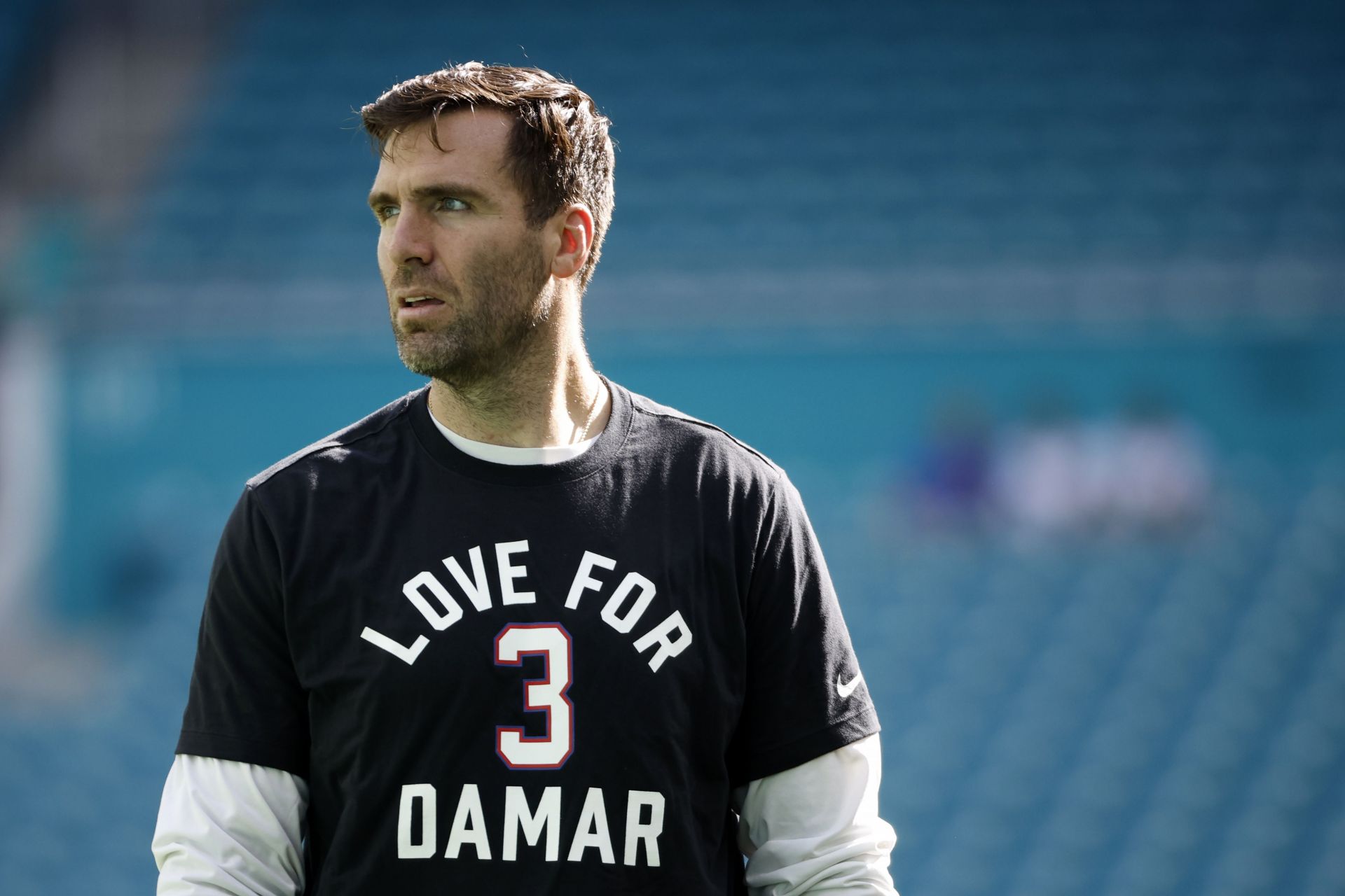 Quarterback Joe Flacco, #19 of the New York Jets, warms up before their game against the Miami Dolphins at Hard Rock Stadium on January 08, 2023, in Miami Gardens, Florida.