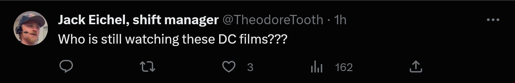 A tweet reply to Discussing Film&#039;s post about the upcoming DCEU film (Image via Twitter)