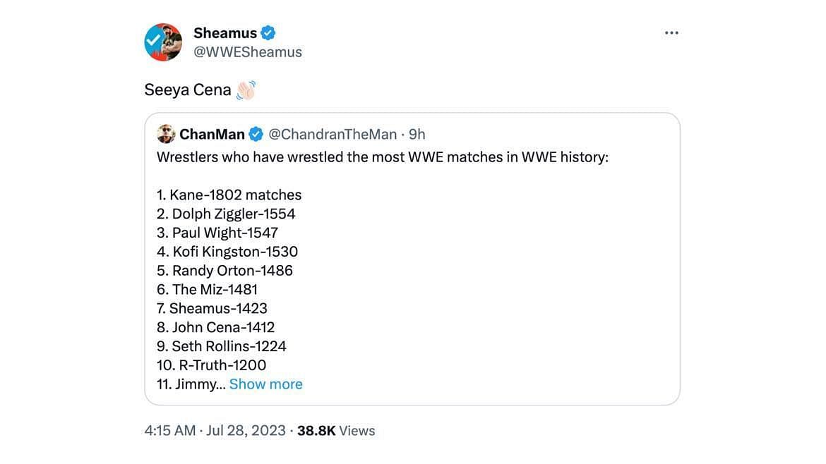 Sheamus&#039; message to Cena.