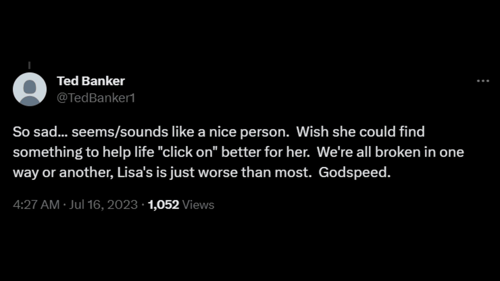 A netizen feels for Lisa&#039;s anorexic condition. (Image via Twitter/Ted Banker)