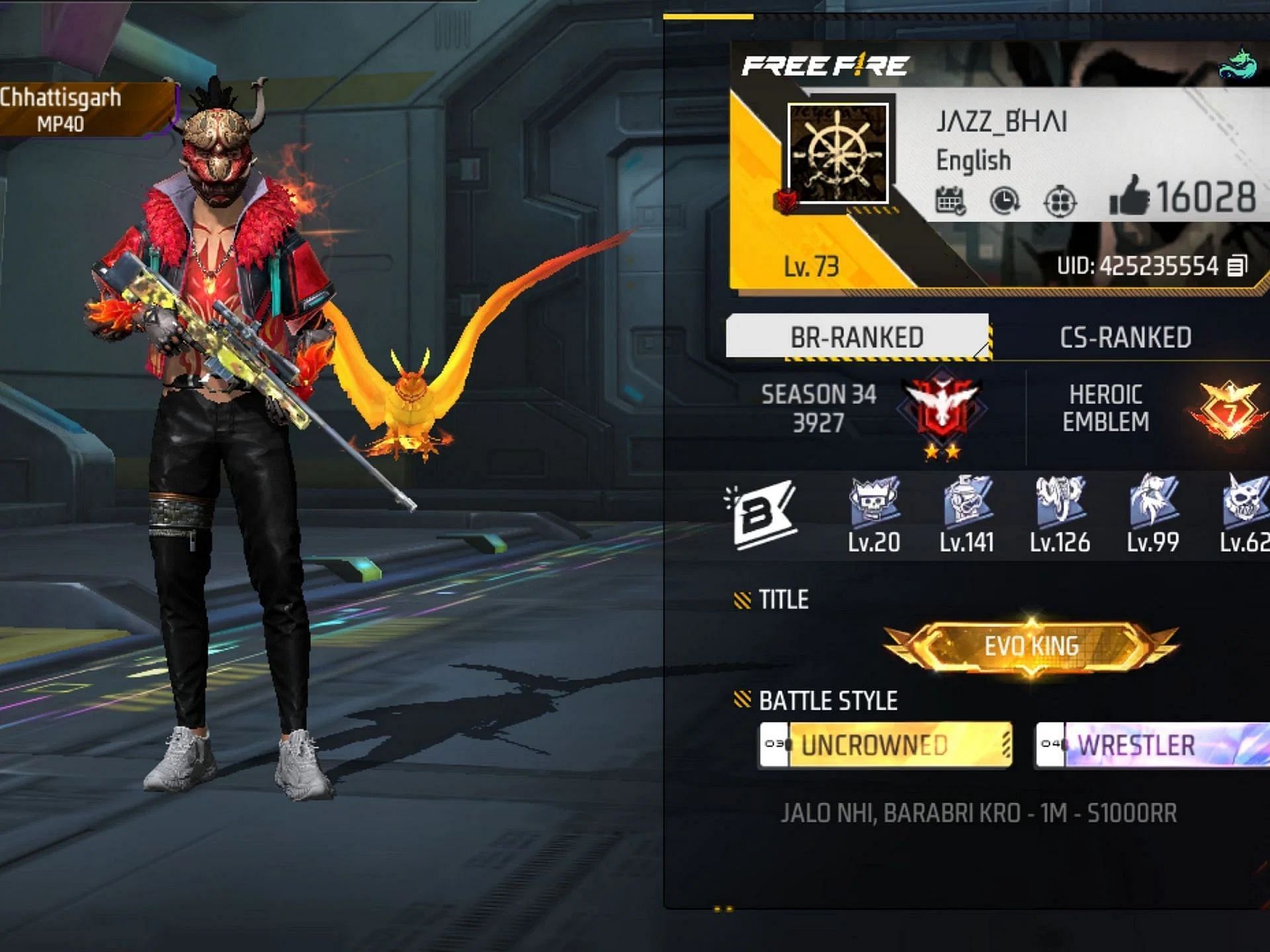 Jazz FF Gamer की Free Fire Max ID (Image via Garena)
