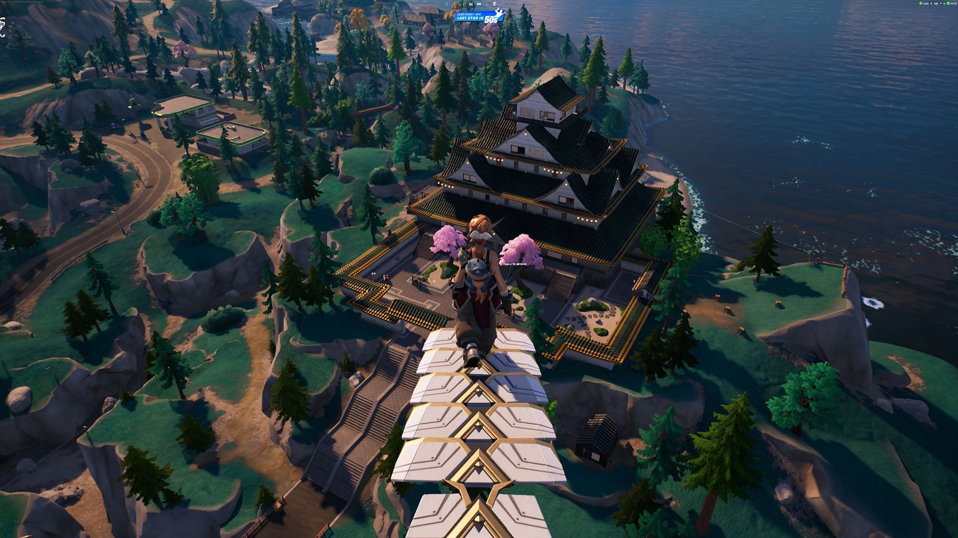 Try to be the first to jump off the Battle Bus and land at Kenjutsu Crossing (Image via Epic Games/Fortnite)