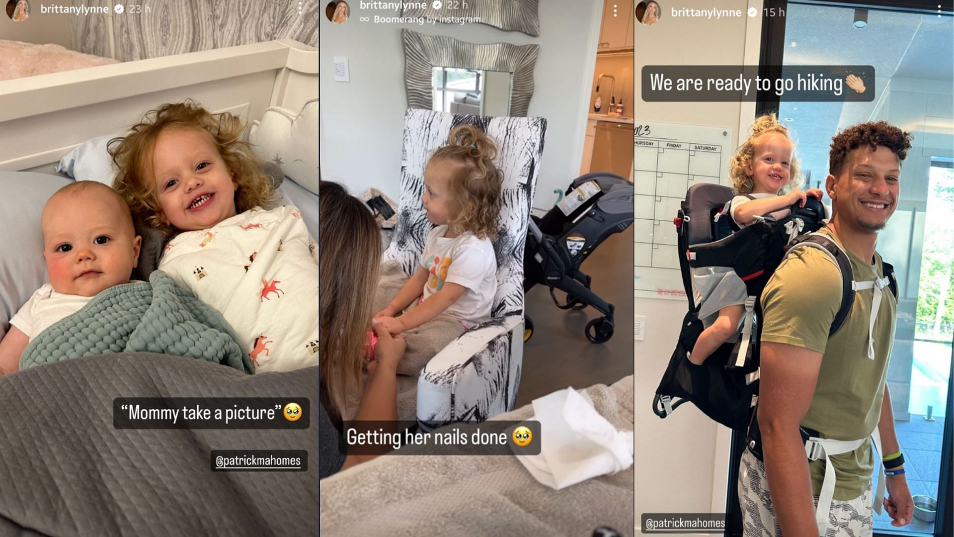 Brittany Mahomes shared adorable snaps of her family as they got ready for a fun hiking trip (Image Credit: Brittany Mahomes&#039; Instagram Story).