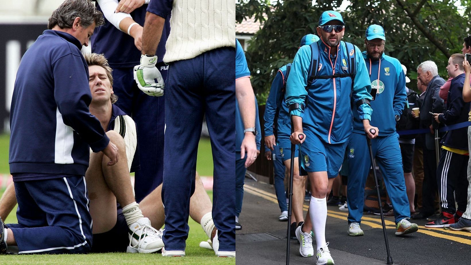 Glenn McGrath (L) and Nathan Lyon.