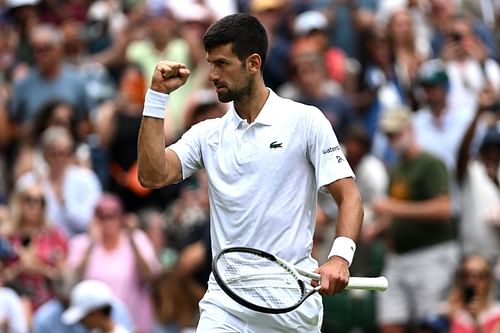 Novak Djokovic in action at Wimbledon 2023.