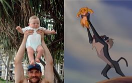 IN PHOTOS: Stuart Skinner recreates iconic Lion King scene with son Beau