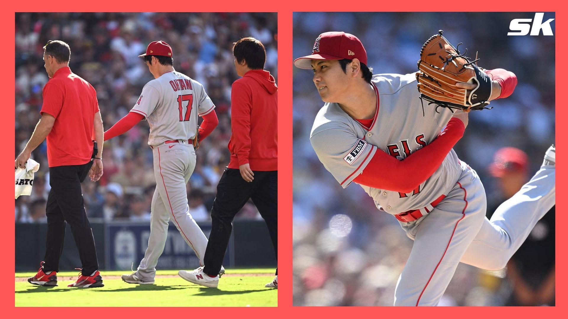 Shohei Ohtani exited the game early with a trainer