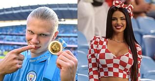 Erling Haaland poses with former Miss Croatia Ivana Knoll as they meet in Ibiza