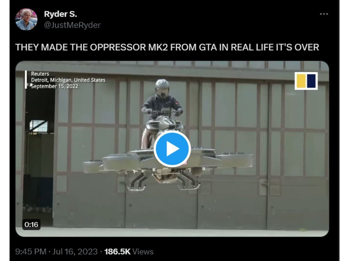 Ryder S&#039;s tweet about the hoverbike (Image via Sportskeeda)