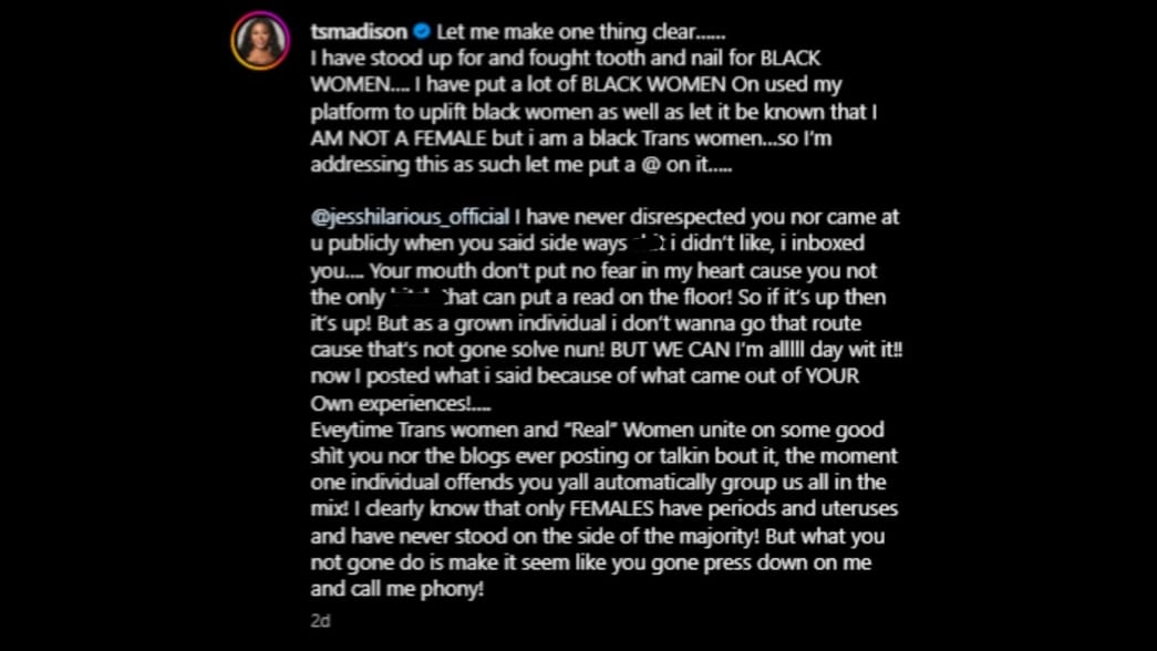 What happened with Jess Hilarious and TS Madison? Trans vs Cis debate