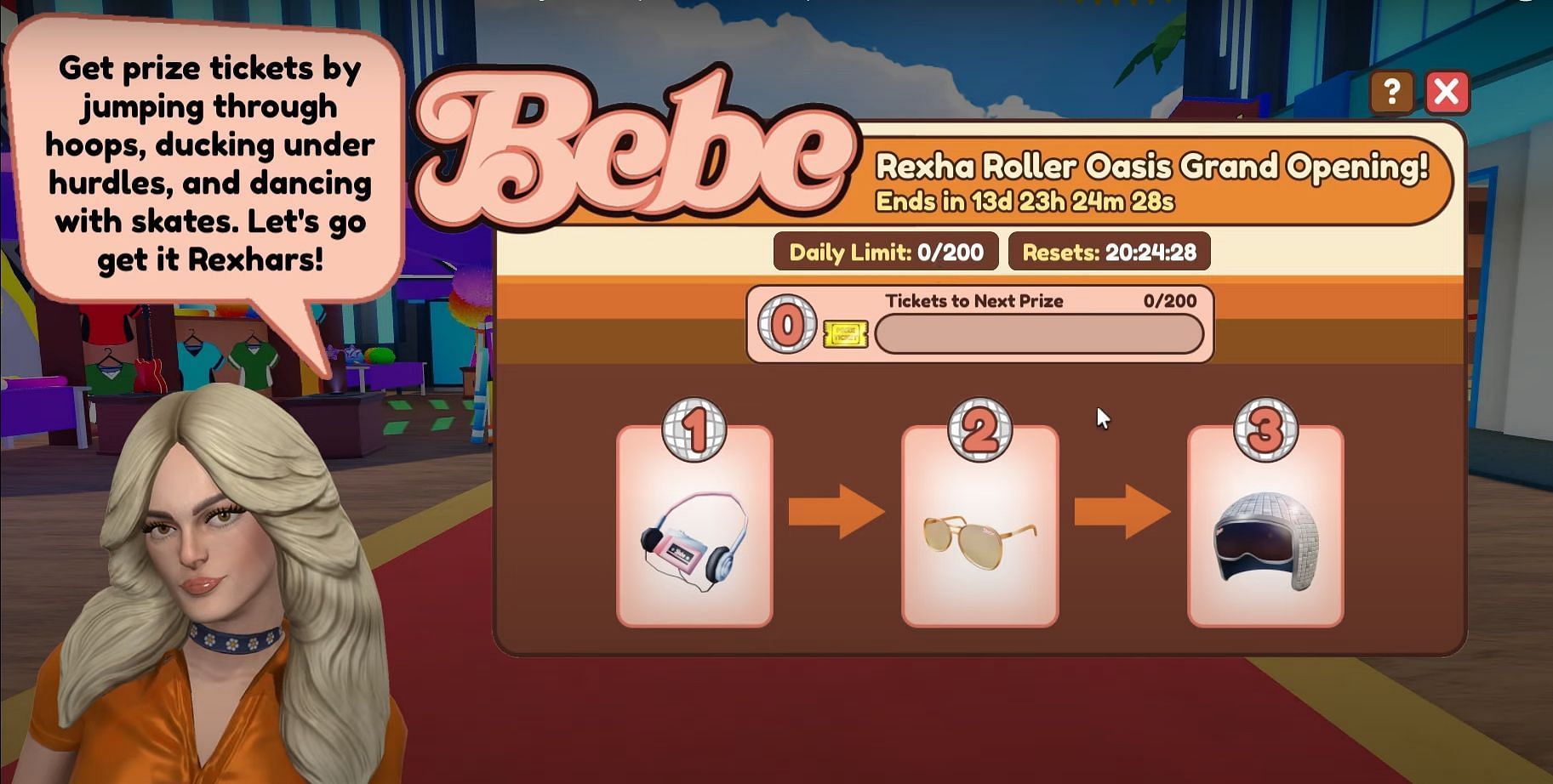 All free items in the Bebe Rexha event (Image via Roblox)