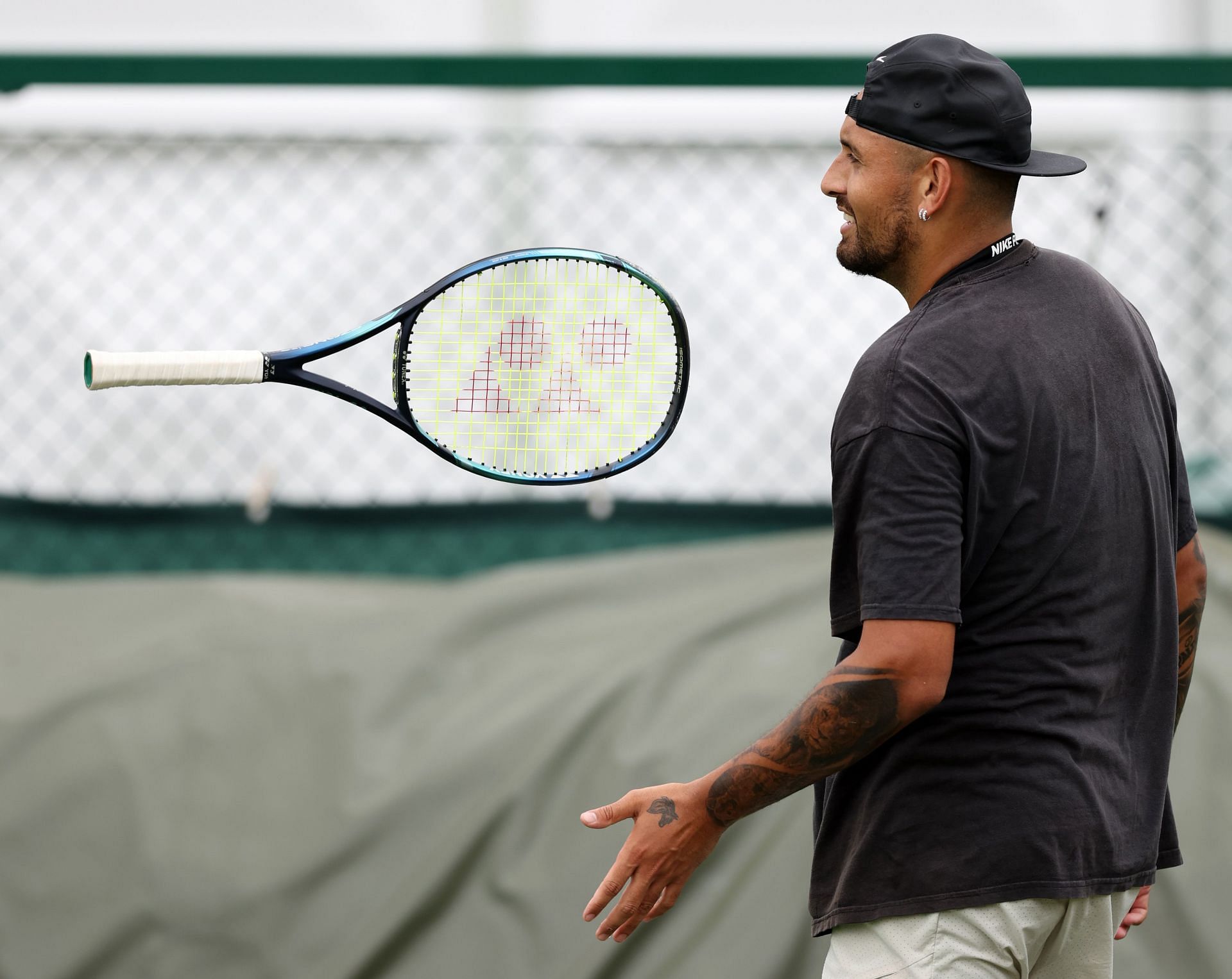Nick Kyrgios in a practice session at Wimbledon 2023