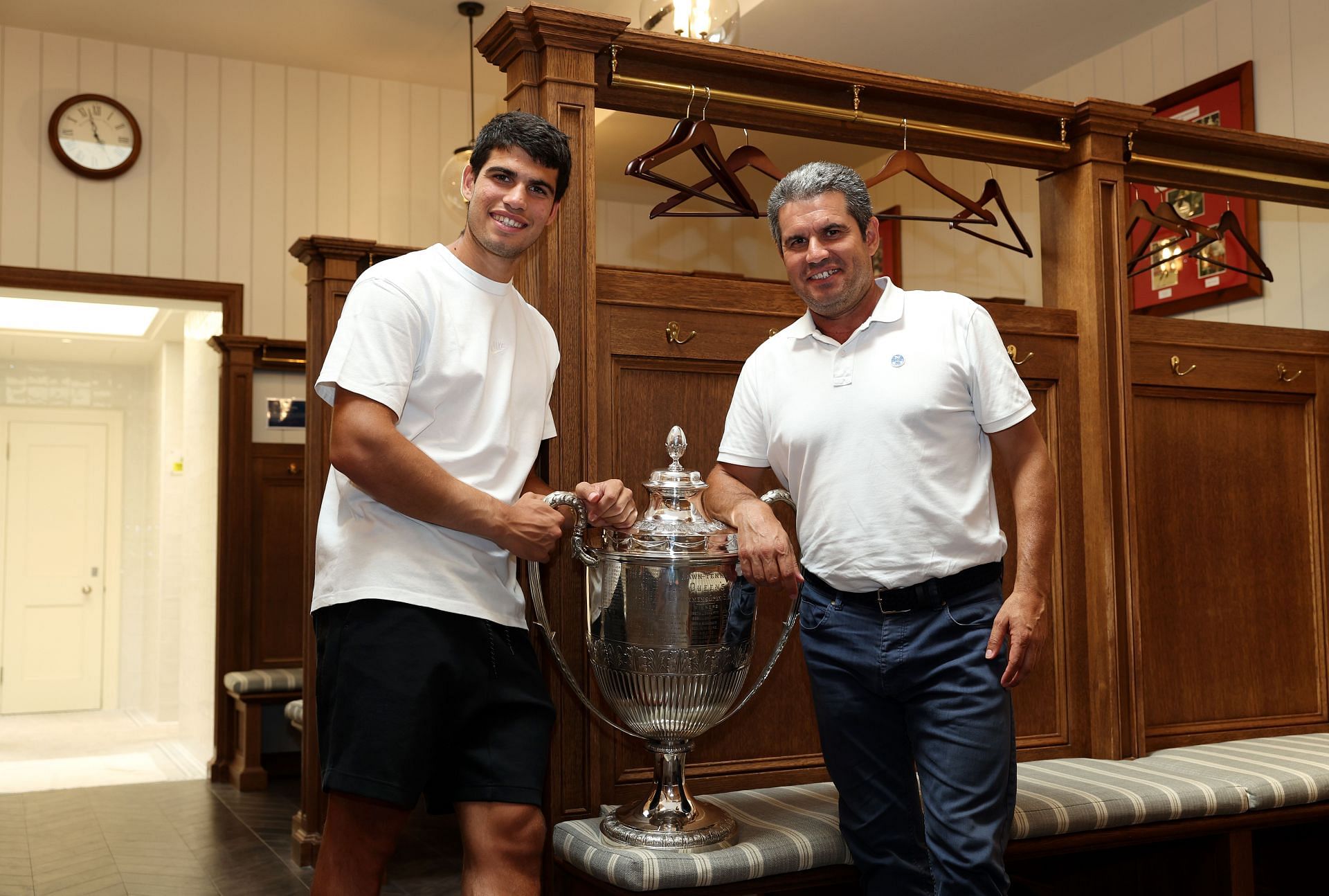 Carlos Alcaraz with his father after winning the Cinch Championships in 2023.